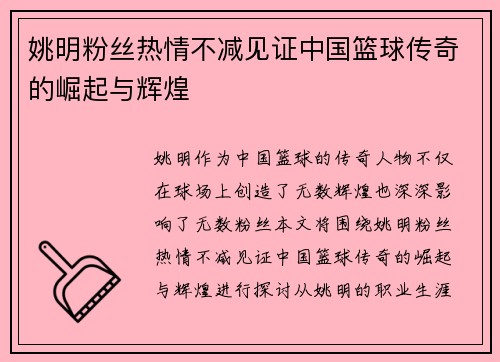 姚明粉丝热情不减见证中国篮球传奇的崛起与辉煌